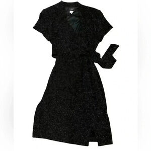 Virgo Petite 14P sparkly black wrap dress with tiny slit